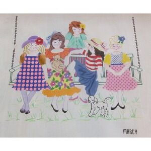 Marcy Covington Hand Painted Needlepoint Canvas Swinging Children Kids
